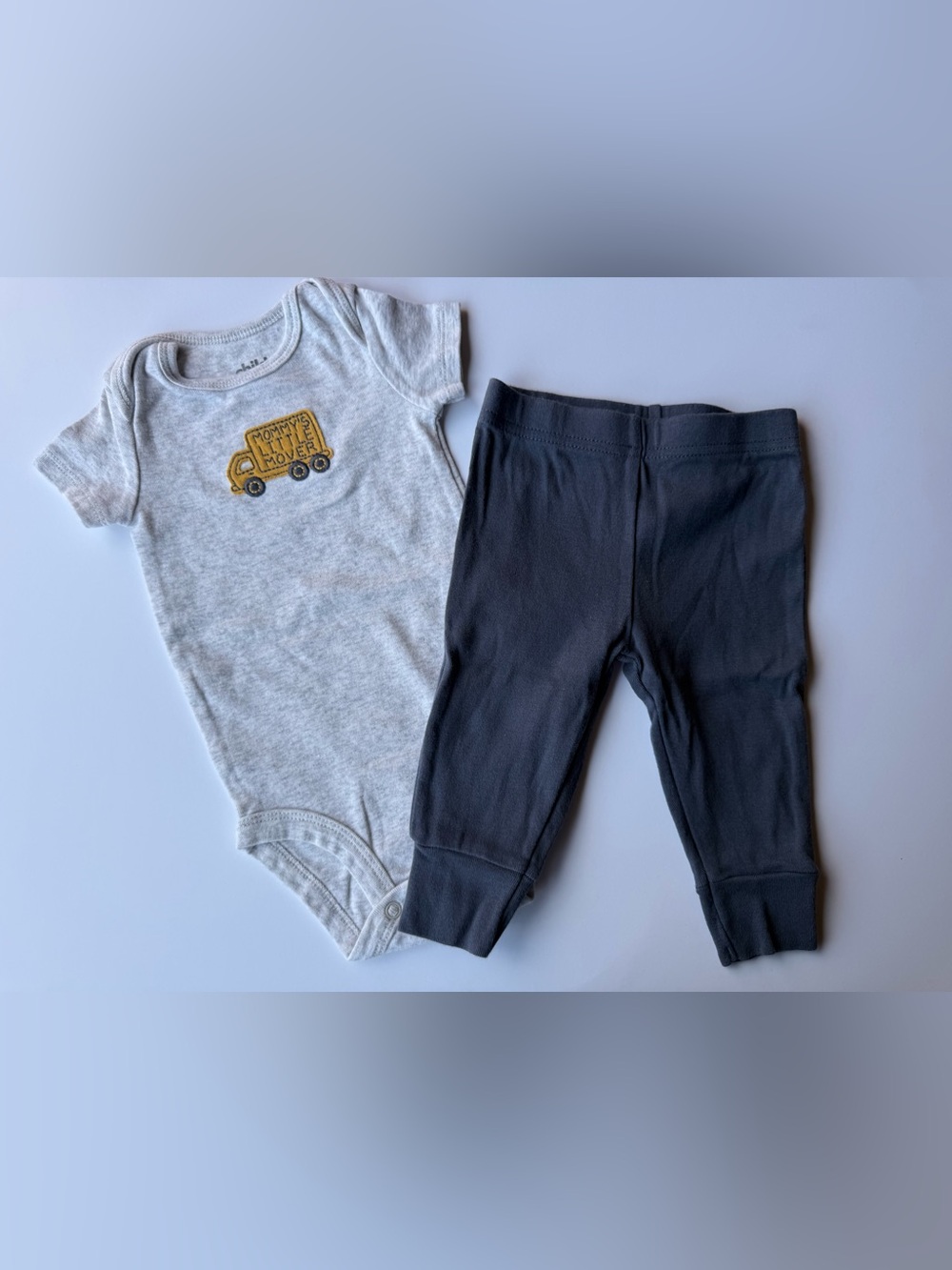 Carter's Heather Gray Bodysuit and Charcoal Pants Set with Yellow Truck